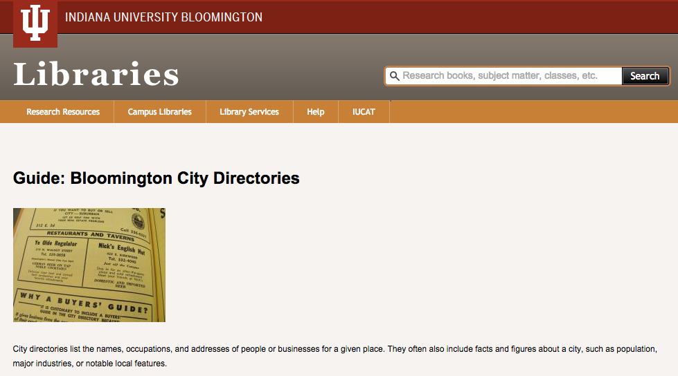 Bloomington City Directories Finding Guide